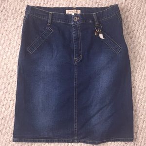 SEE BY CHLOE DENIM MIDI SKIRT LOGO DETAIL POCKET